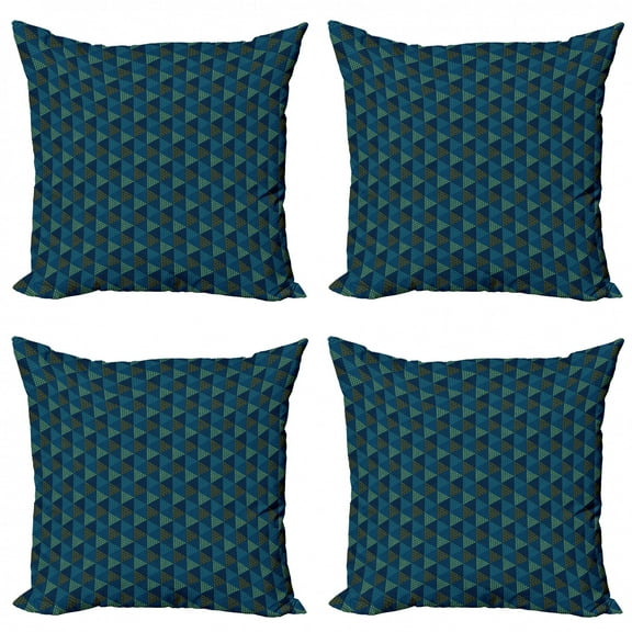 Geometric Throw Pillow Cushion Case Pack of 4, Repetitive Triangles Themed Abstract Motifs, Modern Accent Double-Sided Print, 4 Sizes, Night Blue Earth Yellow, by Ambesonne