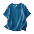 thumbnail image 4 of Qulqfy Short Sleeve Womens Blouses Crew Neck Casual Solid Cotton Linen Blue Spring Summer Tops for Women 2026 L, 4 of 7