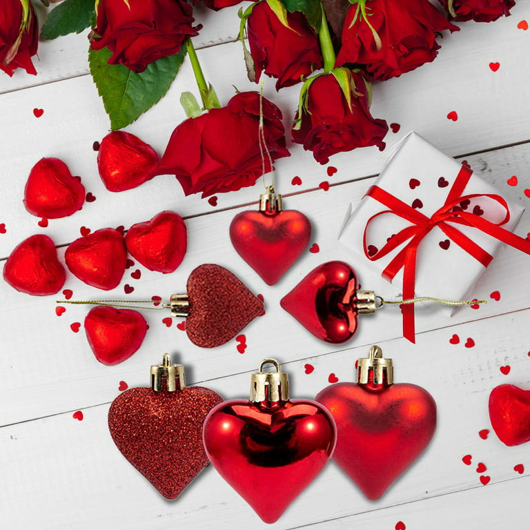 iOPQO Valentines Day Decorations,Heart Ornaments For Valentine Tree,36Pcs  Valentine Decorations Heart Ornaments Romantic Valentine's Day  Gifts,Valentines Day Decor 