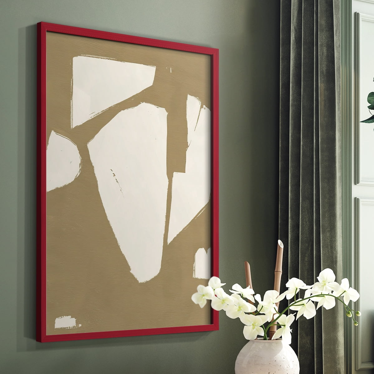 Chunky Abstract III Framed Print in Red Solid Wood Framed Print No Nail Hanging
