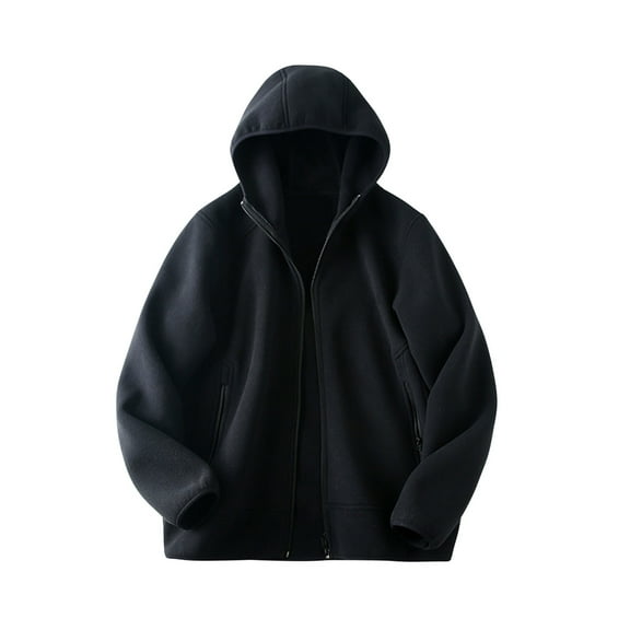 ohmzyzo Men's Fleece Jackets Full Zip Up Hoodies Loose Fit Hooded Coats Sherpa Lined Warm Winter Jackets Casual Solid Color Outerwear XL