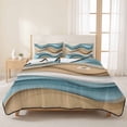 thumbnail image 3 of Twin Quilt Set 68''x86'', Teal Beige Ombre Lightweight Summer Bedspread Coverlet Set with 2 Pillow Shams, Abstract Geometric Modern Moire Breathable All Season Quilt Bedding for Dorm/Bedroom, 3 of 9