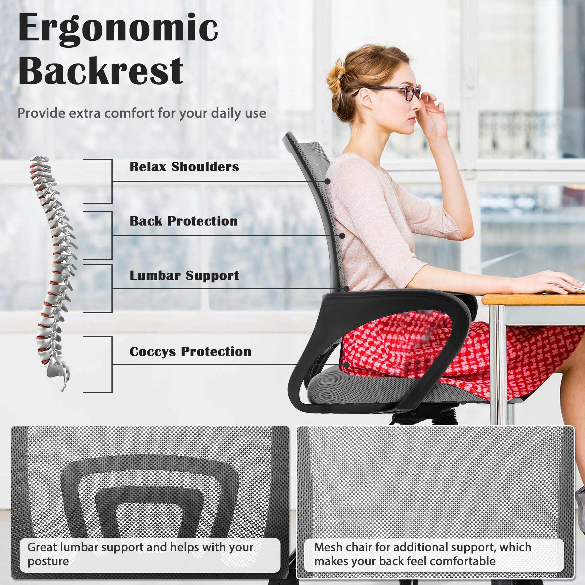 CL.HPAHKL Ergonomic Office Chair Set of 2, Mesh Computer Desk Chair with Mid-Back Support & Armrests, Adjustable Height Swivel Task Chair for Home Office, Study, Gaming, Gray