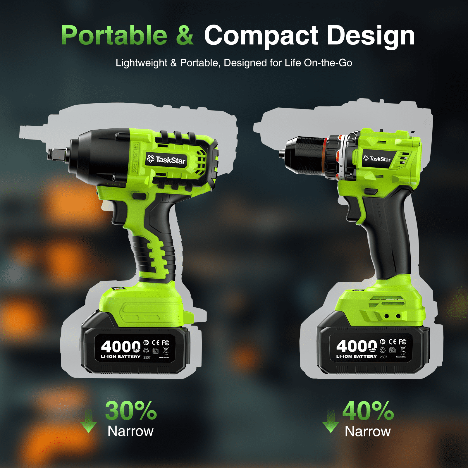 2-Tool Combo Kit: 1/2" Brushless Impact Wrench (800Nm) & 3/8" Brushless Drill Driver (80Nm) with 2×4000mAh Batteries