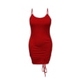 thumbnail image 5 of Uhndy Women Sexy Summer Club Dress Ruched Sleeveless Drawstring Mini Bodycon Club Party Plus Size Dress darkred 4XL, 5 of 5