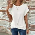 thumbnail image 2 of Feancey Twist Front Tops for Women Roll Up Cap Sleeve Waffle Knit Shirt Solid Color Crew Neck Summer Tees Comfy Loose Textured T-Shirts White XL, 2 of 7