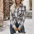 thumbnail image 4 of BYHONG Long Sleeve Shirts for Women Autumn Button Down Plaid Shirts Brown M, 4 of 9