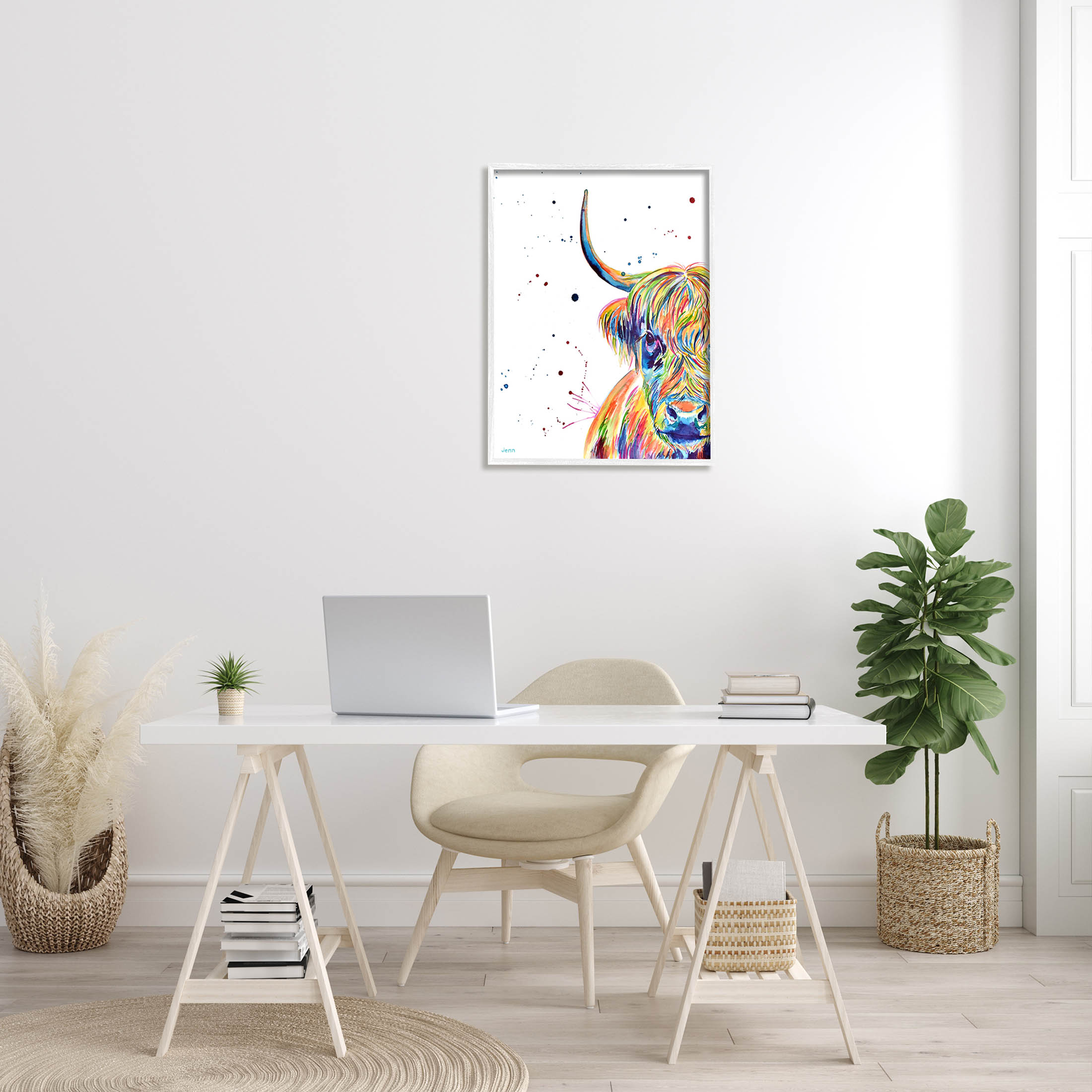 Vivid Cattle Face Farm Animal Animals & Insects Graphic Art White Framed Art Print Wall Art