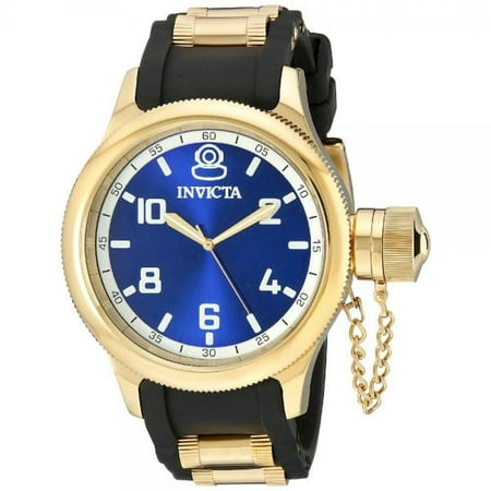Invicta Men's Russian Diver Black Polyurethane Blue Dial with 18K Gold Plated Bezel