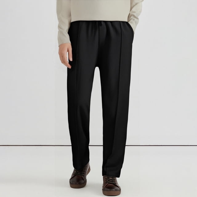 Ceisia Men's Linen Casual Trousers Summer High-Waisted Straight-Leg Business Pants with Drawstring Waist Black XXXL Gifts