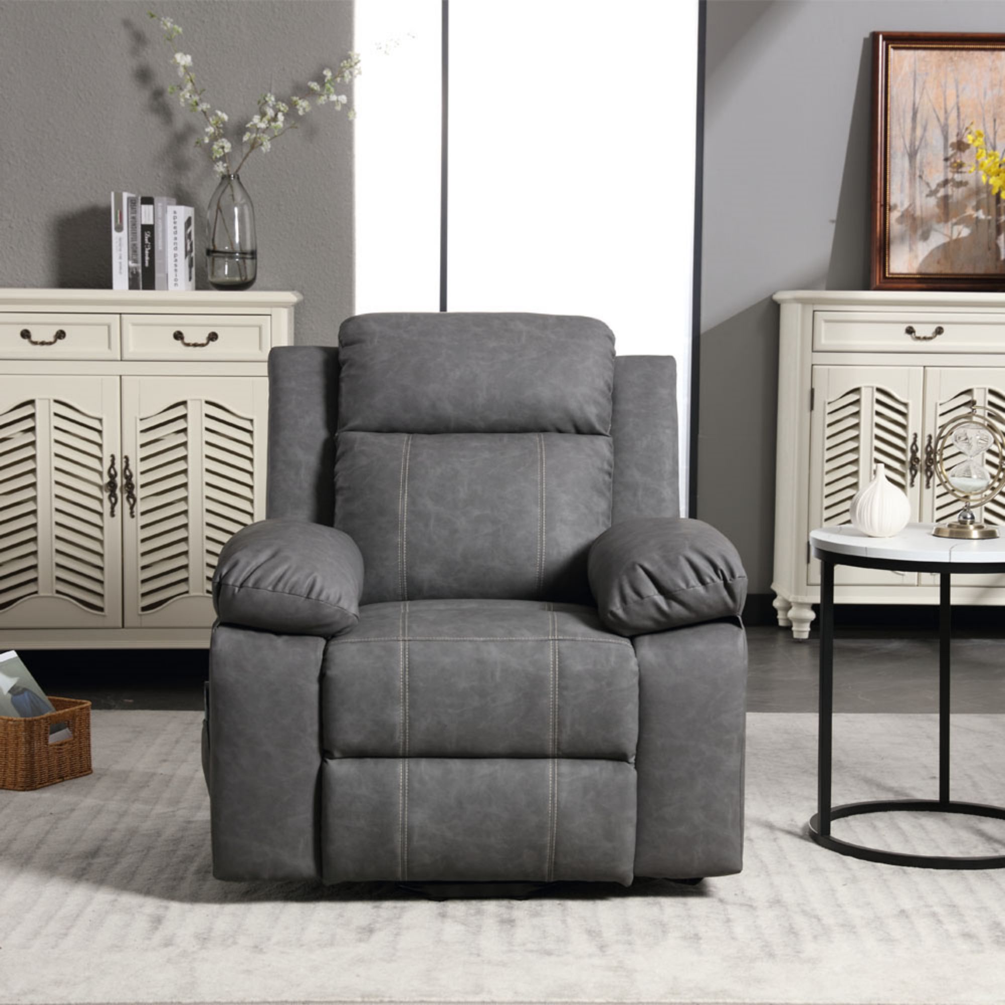 PAPROOS Recliner Chair, Electric Power Lift Recliner with Heat Therapy and Massage Function, Large Size Lift Chair with Remote and Side Pocket, Oversized Power Reclining Sofa, Gray Blue