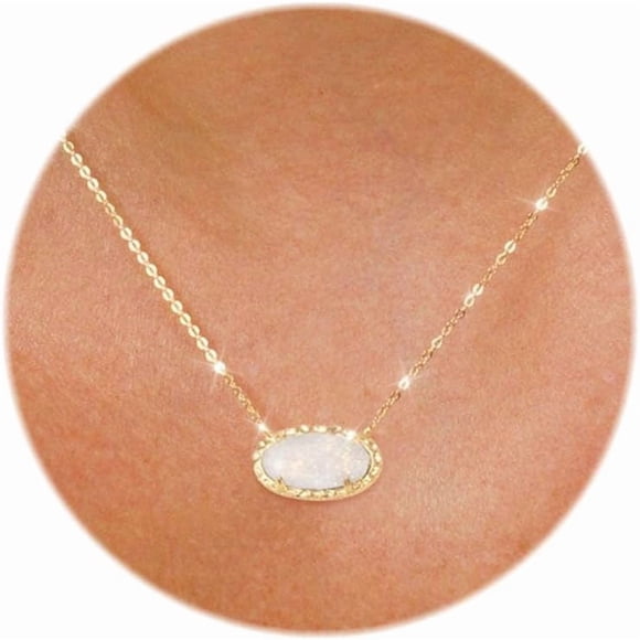 Gold Necklace for Women 14k Plated Dainty Oval Pendant Red Rose Quartz Druzy Stone Black Emerald Green Blue Choker Birthday Wedding Bridesmaid Prom Valentines Day Jewelry gifts 01.IRIDESCENT DRUSY -