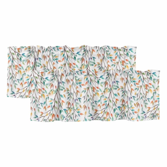 Teal Orange Eucalyptus Valances for Windows, Weeping Botanical Leaves Light Filtering Kitchen Curtains, Rod Pocket Window Valance Curtains for Living Room Bedroom, 60" W x 18" L, 2 Panels