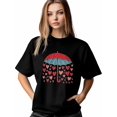 thumbnail image 1 of Camiseta de mujer, camisetas de manga corta, camisetas casuales, camisetas de cuello redondo con corazones y paraguas para el Día de San Valentín para mujer, 1 of 8
