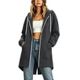 thumbnail image 2 of DYTTDG Women's Oversized Longline Zip-Up Hoodie, Full-Zip Fleece Sweatshirt Jacket with Kangaroo Pocket, Long Hooded Coat for Fall & Winter, 2 of 8
