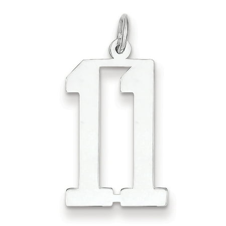 Number 7 Sterling Silver Charm - Sterling Silver Rhodium-plated Small Elongated Pol Number 11 Charm QES11