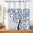 thumbnail image 6 of MIZHONA Shower Curtain with Snap in Liner,Blue Leaves No Hook Waterproof Bathroom Curtain,71"× 83", 6 of 6