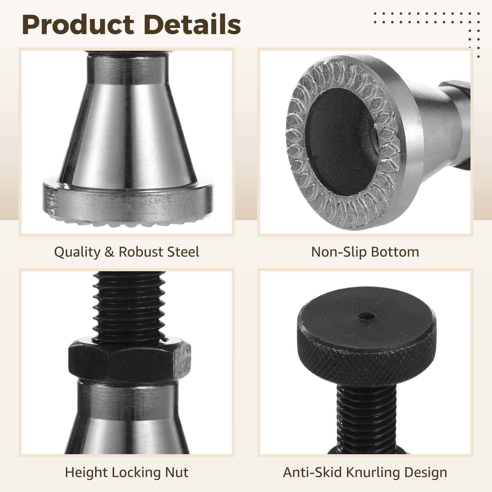 4 PCS Heavy Duty Screw Jacks, 2.6 to 3.9 in Adjustable Steel Jack Stands for Large Milling Drilling Machines, 15 Tons Capacity Non-Slip Lift Support for Leveling Work Die Die Processing