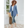 thumbnail image 3 of SHOWMALL Women's Long Sleeve Open Front Cardigan Button Down Blue XL Ribbed Lightweight Knit Outerwear with Pocket, 3 of 7