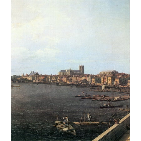 London Terrace (Framed Art for Your Wall Canaletto (I) - seen London, Thames from the terrace of Somerset House from the background Westminster Bridge, detail 10 x 13)