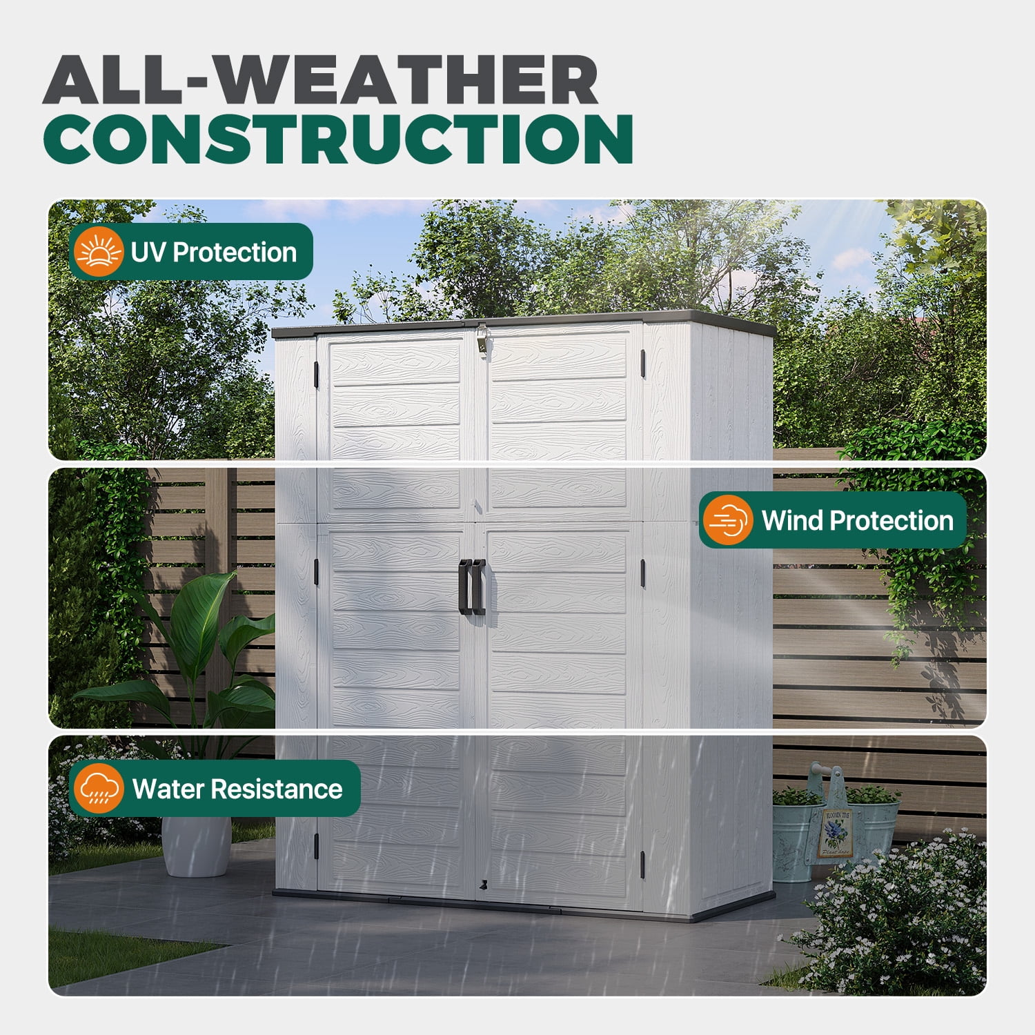 YardCache Waterproof Steel Tool Storage Storage Shed Kit with Floor, 67 in x 42 in x 24 in, White