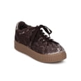 thumbnail image 1 of New Women Qupid Rematch-03A Crushed Velvet Lace Up Flatform Creeper Sneaker, 1 of 5