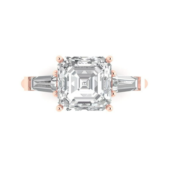 Clara Pucci 14K Rose Gold 3ct WhiteSapphire Three-Stone Ring for Women