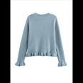 thumbnail image 2 of Suéter Tipo Cárdigan Corto para Mujer, Moderno, con Cuello Redondo, Volantes, Larga, Botones, Prendas de Punto. Azul L, 2 of 6