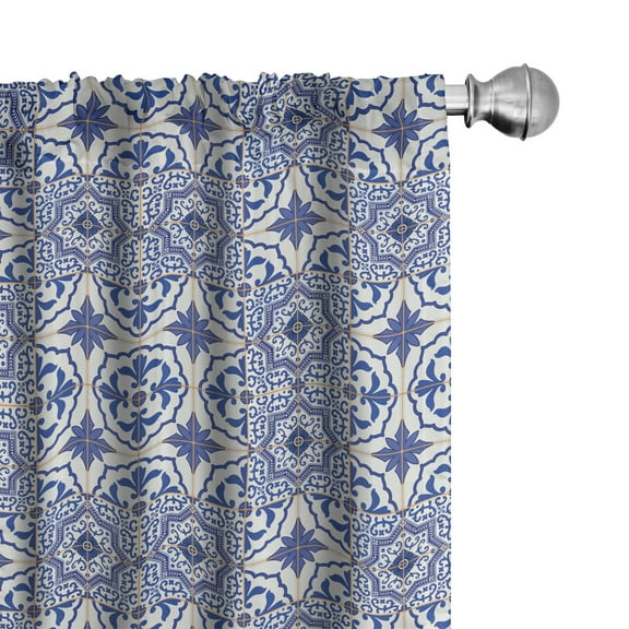 Ambesonne Moroccan Curtains, Checkered Grid Desgin, Pair of 28"x84", Violet Blue Orange White