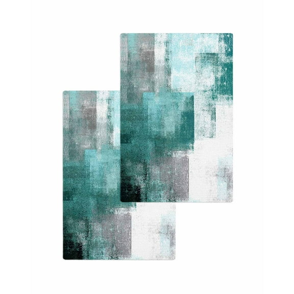 Turquoise Ombre Kitchen Dish Towels for Drying Dishes Set of 2, Modern Abstract Mottled Texture Art Waffle Weave Microfiber Terry Hand Tea Bathroom Towels Quick Dry & Absorbent Towel 15.7x23.6