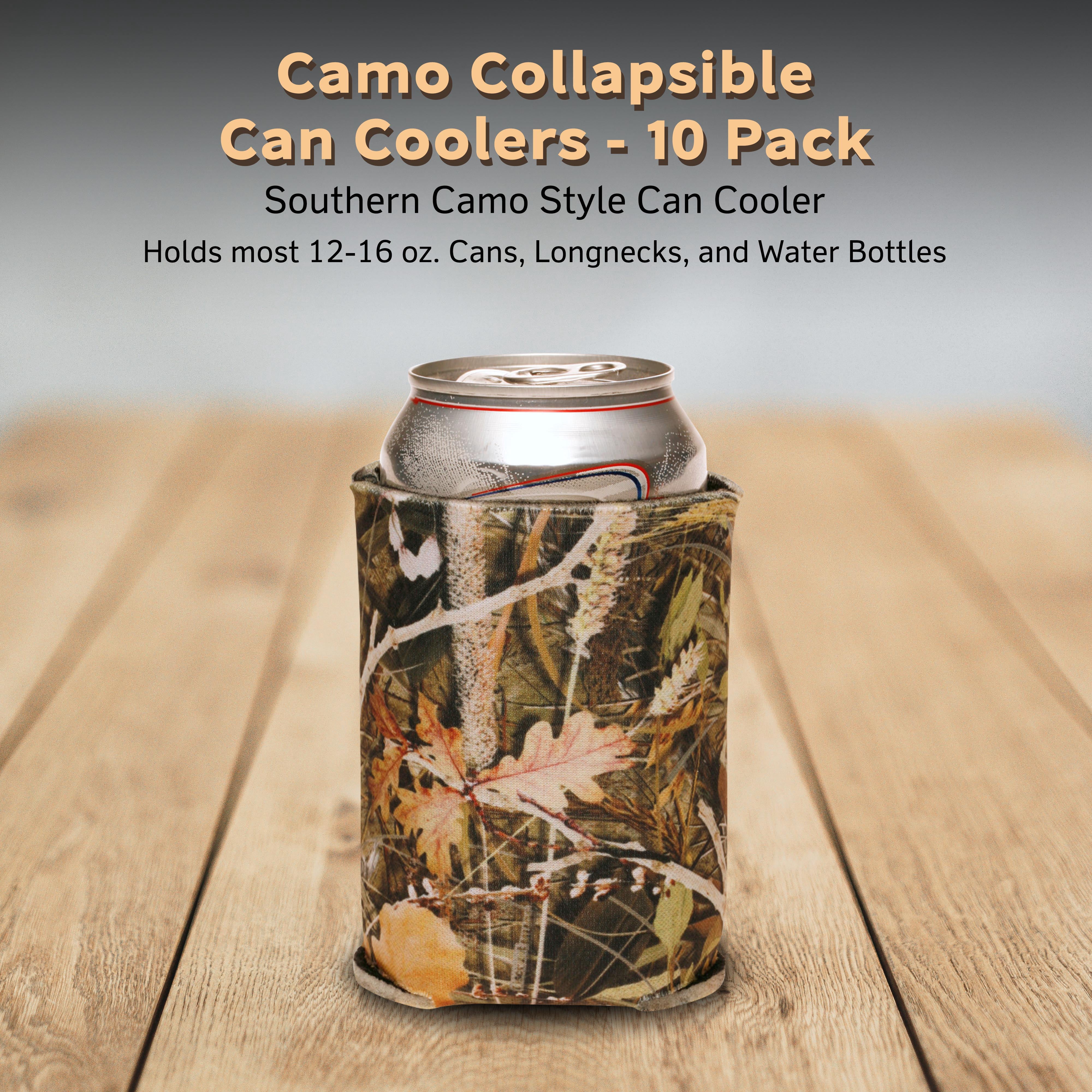 10 Camo Collapsible Can Coolers Pack - PU Foam, 12-16 oz. Cans - Camo