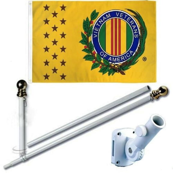 Vietnam Veteran USA 3 x 5 FT Flag   6 Ft Spinning Tangle Free Pole   Bracket