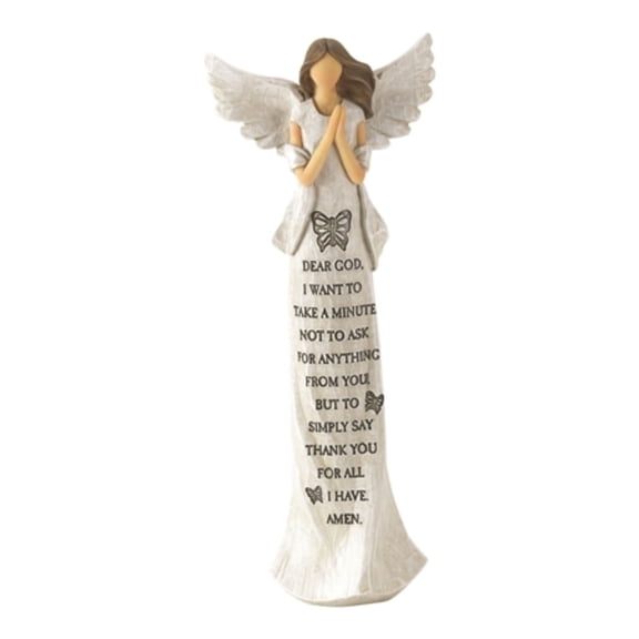 9" White and Beige Classical Style Poem Printed Religious Themed Angel Figurine