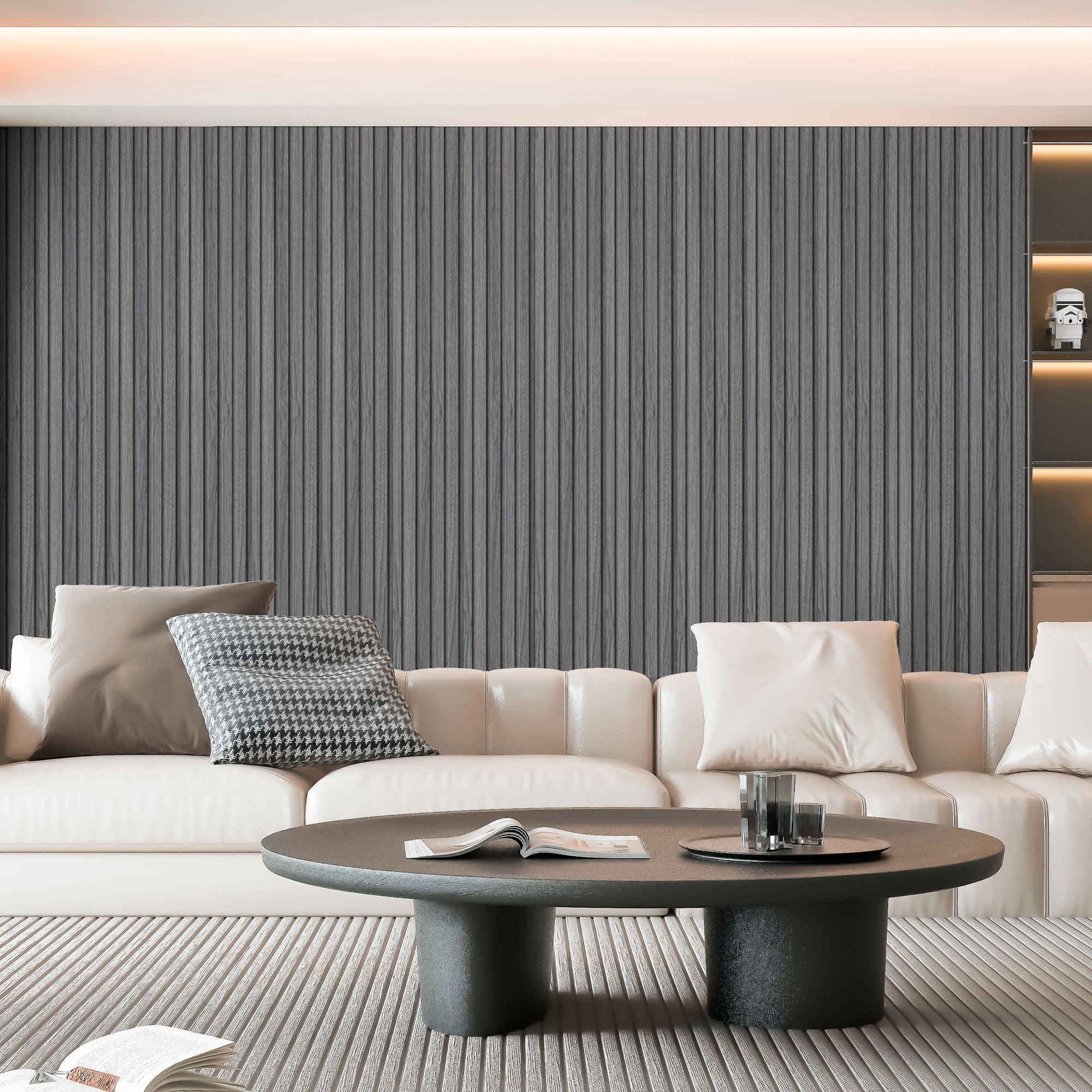 6PCS 94.49'' x 7.44'' MDF Slat Wall Paneling for Interior Decor and Ceiling Decoration, 3D Wood Decorative Wall Panels,Ash
