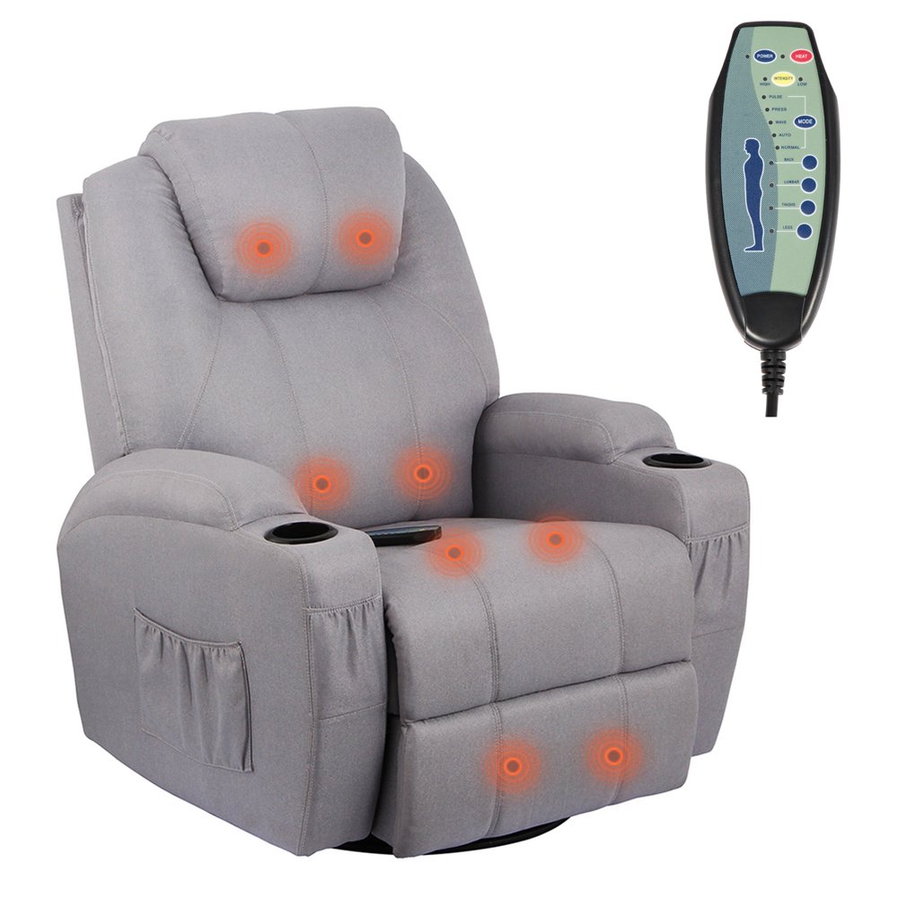 Danrelax Fabric Massage Recliner Chair 360 Degrees Swivel, Ergonomic