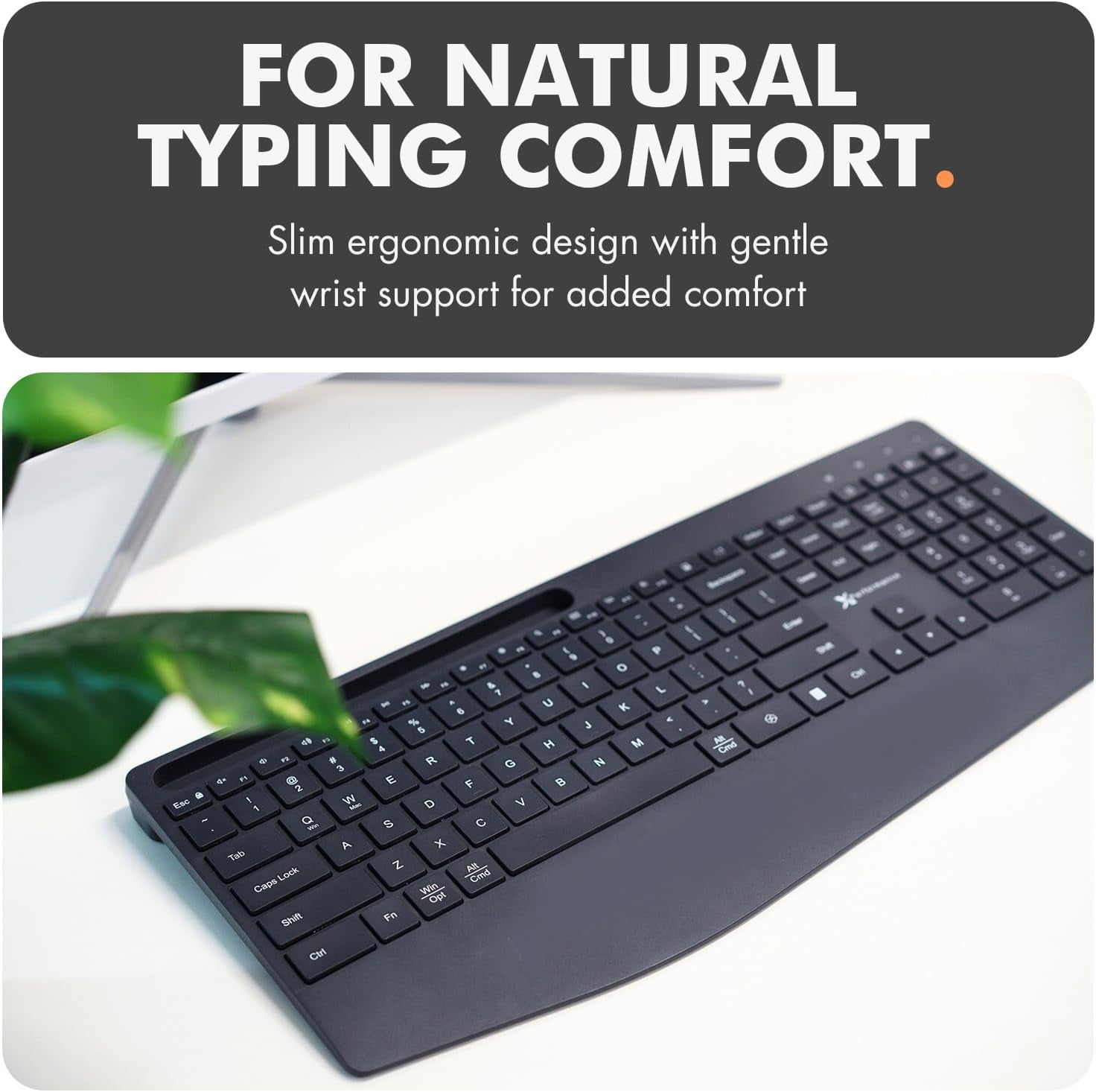 X9 Quiet Wireless Keyboard and Mouse Combo (Bluetooth + 2.4GHz) with Wrist Rest, Phone Holder, Silent, Multi-Device, Full-Size Ergonomic Keyboard Mouse Wireless Combo for Phone, Computer, Laptop, Mac