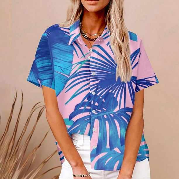 Fiudx Camisetas para Mujer Top de Mujer con Cuello Redondo y Estampado de Manga Corta, Camiseta Informal, Top/Camisa de Manga Corta con Cuello Redondo