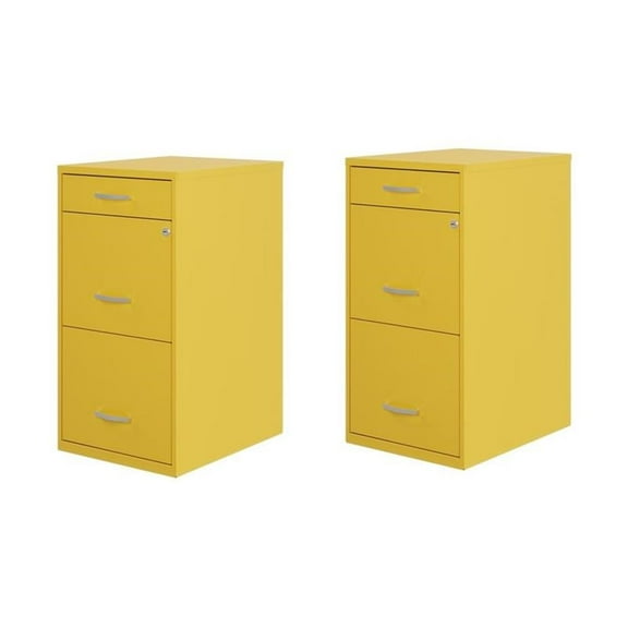 Home Square Set of 2 18" D 3 Drawer Organizer File Cabinet in Yellow