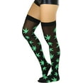 thumbnail image 3 of ToBeInStyle Womens Fun Acrylic Iconic Leaf Printed Thigh Highs - Black/Green, 3 of 6