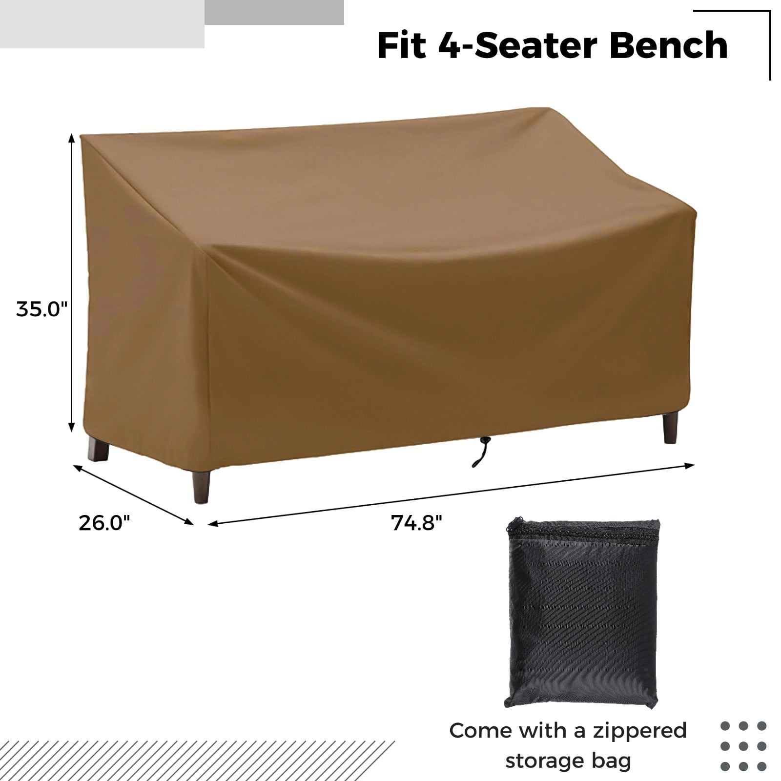 Outdoor Bench Cover, Waterproof Outdoor Patio Furniture Cover for 4-seater Bench, Heavy-duty Oxford Cloth Garden Sofa Chair Cover