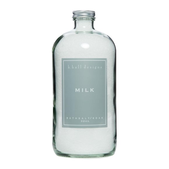 K. Hall Designs Sal de baño de leche con vitamina E, aroma dulce y cremoso con productos de baño relajantes de coco y vainilla para mujeres y hombres, 32 oz