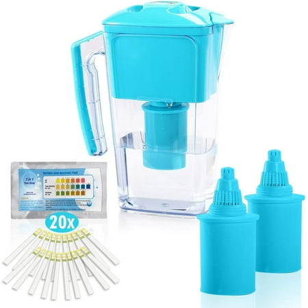 

All Prime Blue 2.5 Liter Alkaline Water Filter Pitcher with 2 Replacement Alkaline Water Filters and 20 Ph and Alkalinity Test Strips