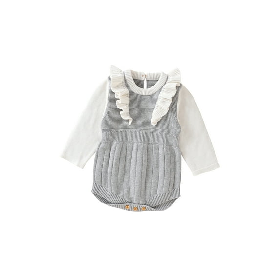 Bagilaanoe Newborn Baby Girl Knit Romper Contrast Color Long Sleeve Ruffle Romper 3M 6M 9M 12M 18M Fall Bodysuit