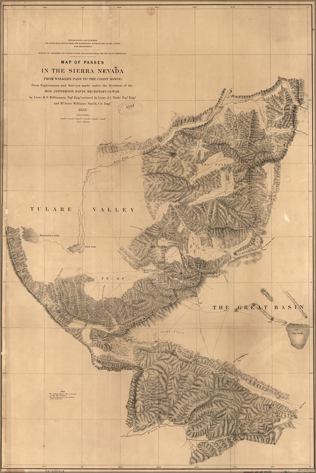 24"x36" Gallery Poster, Map of Sierra Nevada passes 1859 - Walmart.com