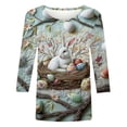 thumbnail image 4 of Jjayotai Women's Easter Shirts, Women 3/4 Sleeve Blouse, Easter Bunny Printed T Shirts, Funny Easter Graphic Tee, Happy Easter Holiday Top Multicolor-6 S, 4 of 5