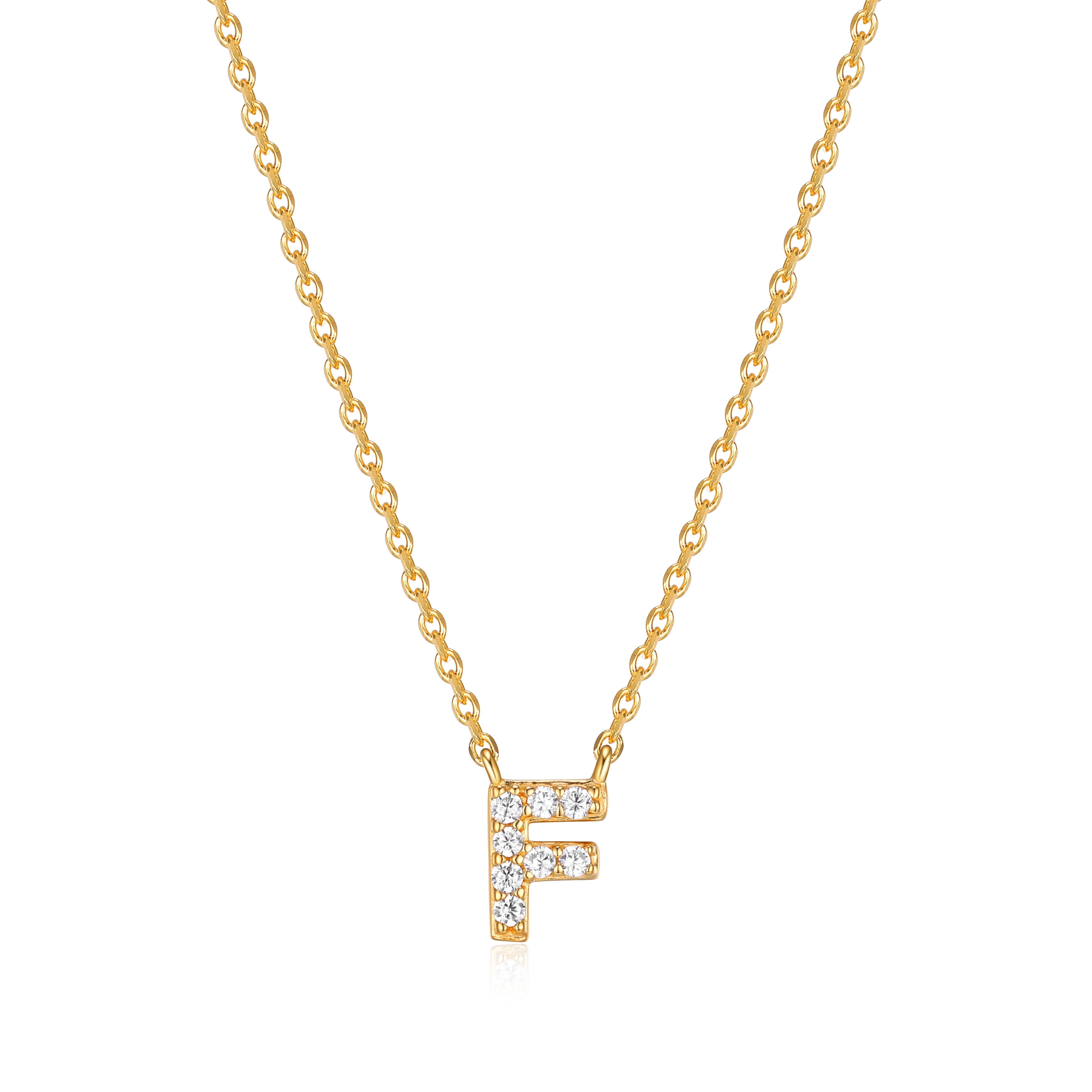 Forever Facets "F" CZ Necklace in Gold over Sterling Silver, Adult Female