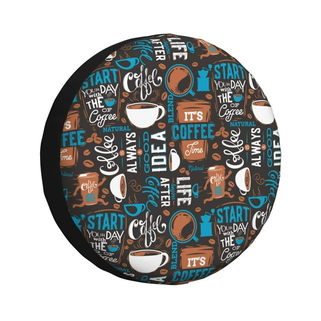 Fotbe Coffee Lover Print Funda de Llanta de Repuesto con Estampado, Engrosada, Ajuste Universal para Jeep, Remolque, RV, SUV, Camión-16 inch