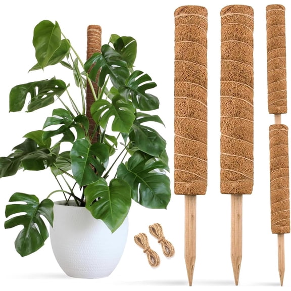 30 Inch Moss Pole for Climbing Plants - 2 Pack 15 Inch Coir Totem Pole Plant Support with 65 Feet Garden Twist Tie for Monstera and Potted Plants to Grow Upwards…