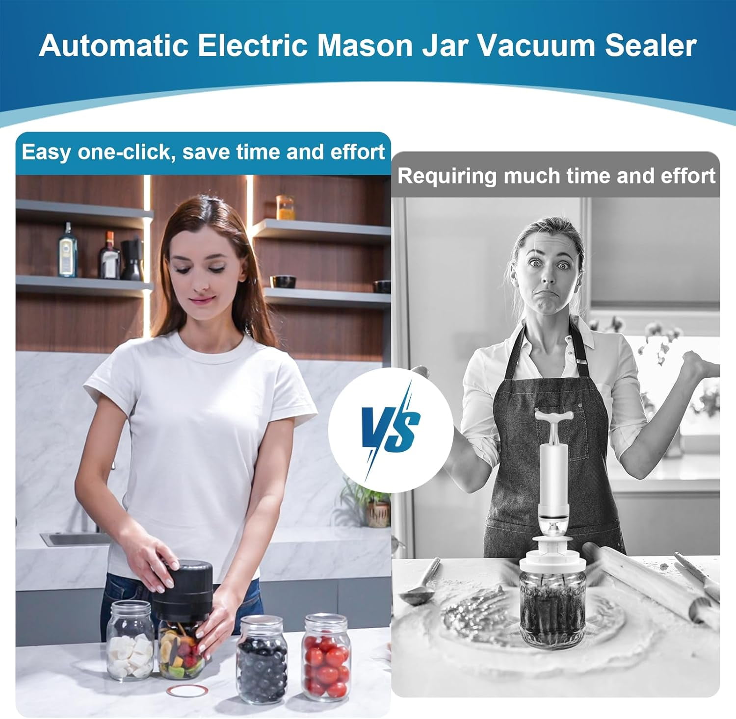 Electric Jar Vacuum Sealer Kit for Wide Mouth and Regular Mouth Mason Jars, Automatic Vacuum Sealer for Jar with Opener & 10 Lids