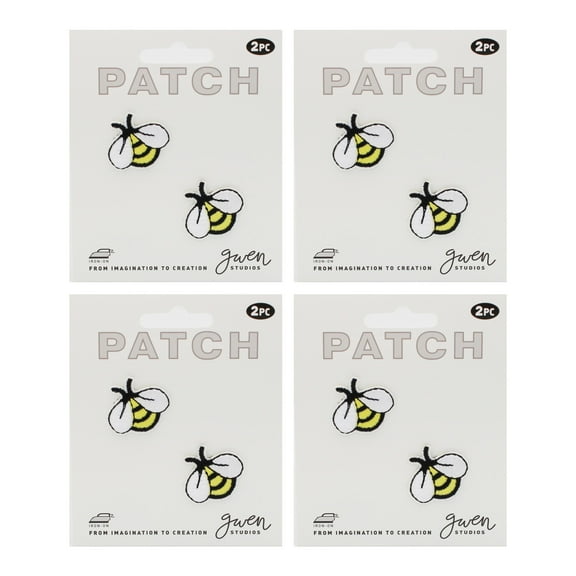 Gwen Studios Bumble Bees Embroidered Iron-on Patch Appliques, Yellow and Black, 1" x 1.1", 8CT